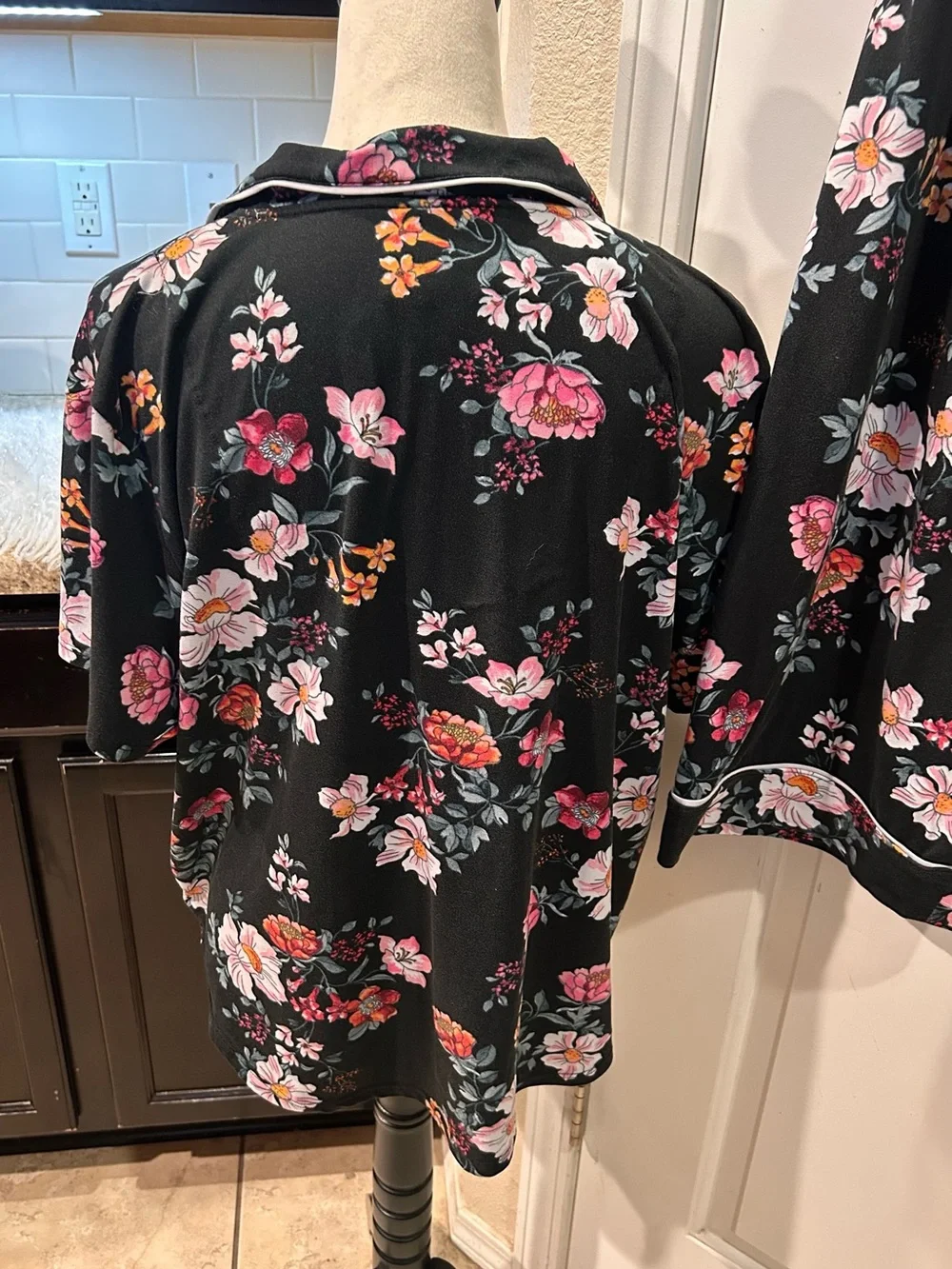 Room Service Floral Capri Pajama Set Comfy Stretch Button Up